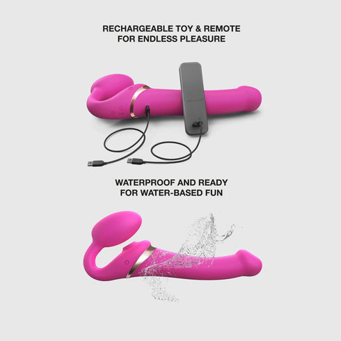 Strap-on Multi Orgasm Télécommandé 3 moteurs - Télécommande rechargeable - Fuschia