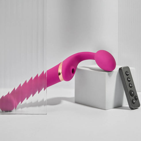 Strap-on Multi Orgasm Télécommandé 3 moteurs - Télécommande rechargeable - Fuschia