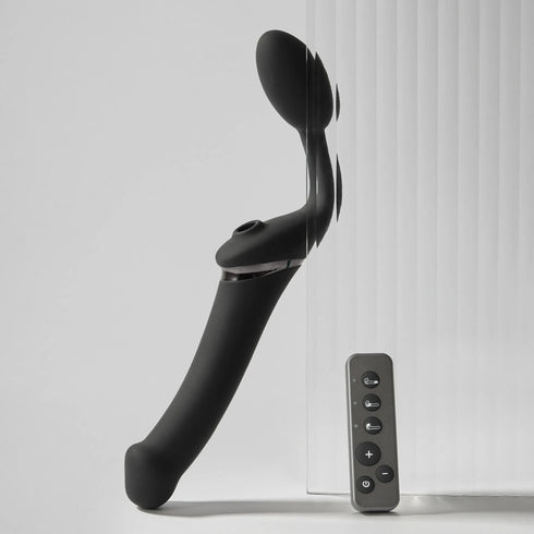 Strap-on Multi Orgasm Télécommandé 3 moteurs - Télécommande rechargeable - Noir