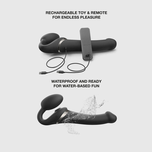 Strap-on Multi Orgasm Télécommandé 3 moteurs - Télécommande rechargeable - Noir