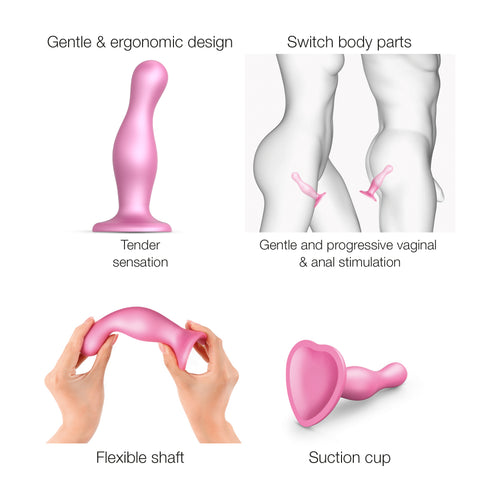 Dildo Plug Anal Curvy Couleur Rose dragée Métallique