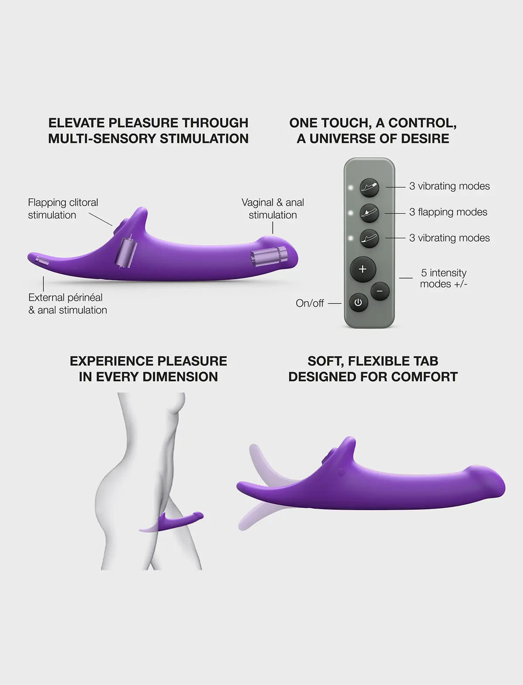 Dildo semi-réaliste violet multi-orgasme Strap-On-Me, texture douce avec forme anatomique
