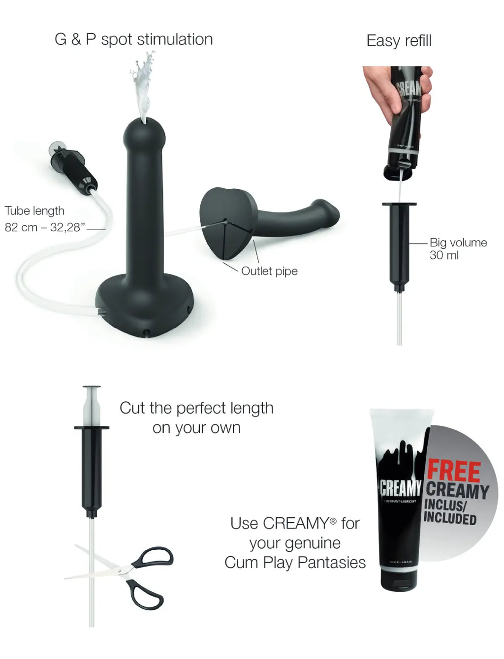 dildo eyaculador negro – estimulación realista y efecto natural, compatible strap-on-me