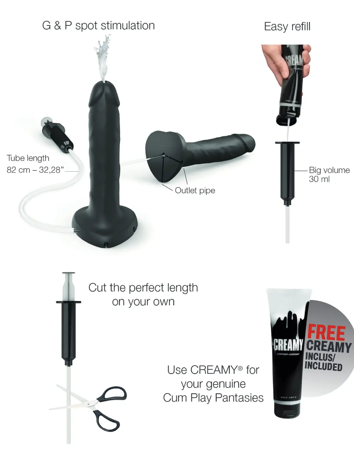 Dildo éjaculateur réaliste noir – effet naturel et stimulation intense, compatible strap-on-me
