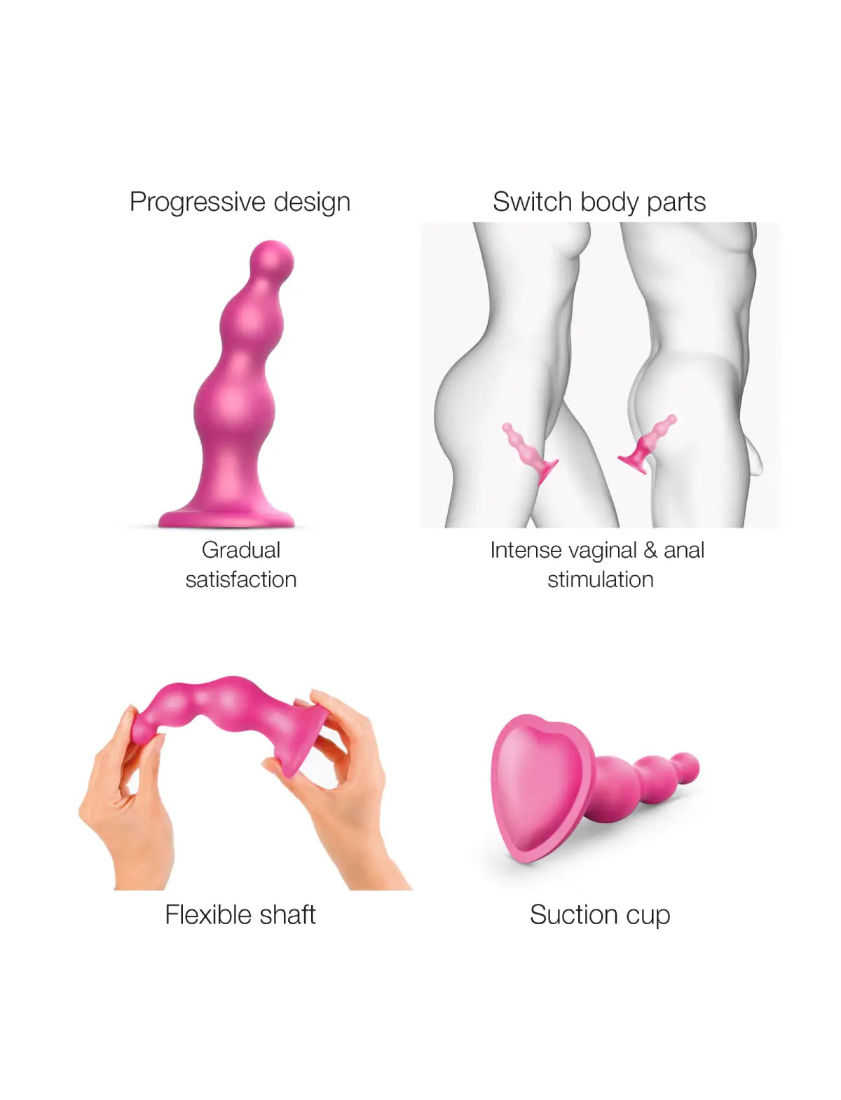 Dildo hybride collection plug anal beads rose métallique – stimulation progressive et sensations intenses, compatible strap-on-me