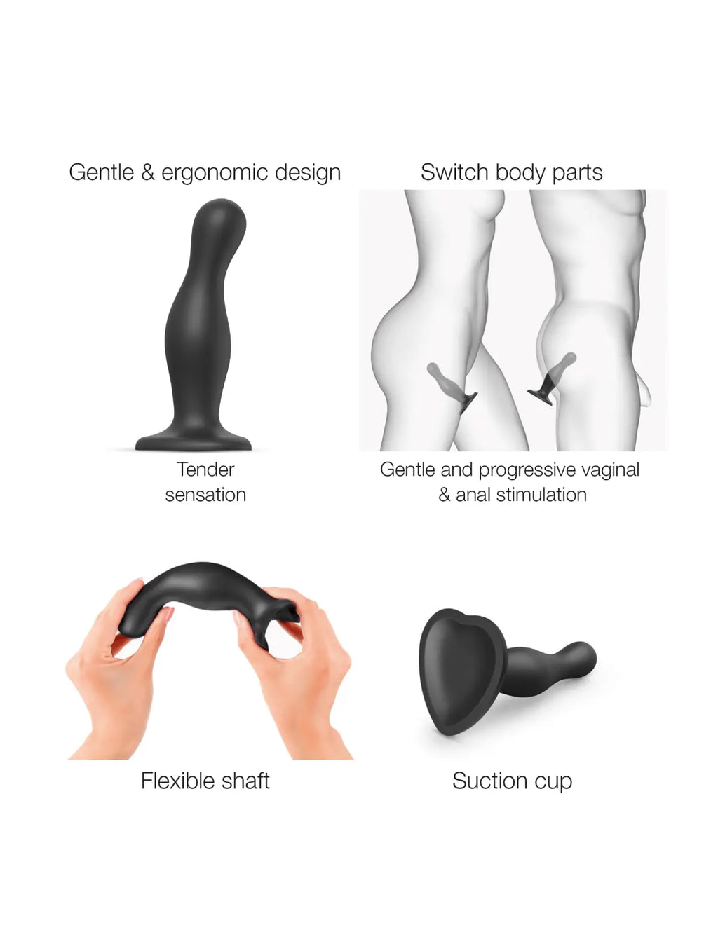 Dildo hybride collection plug anal curvy noir – stimulation incurvée et sensations profondes, compatible strap-on-me