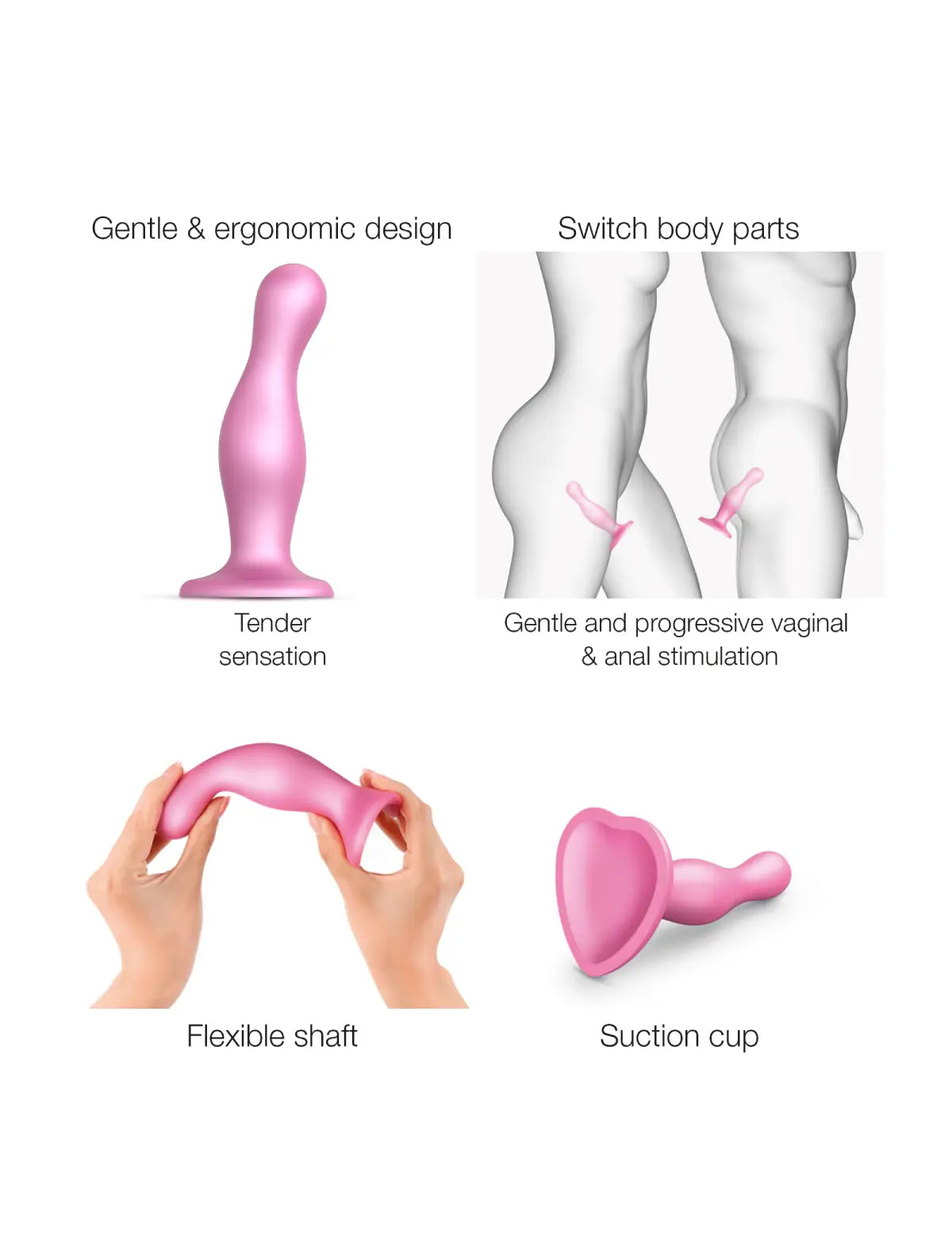 Dildo hybride collection plug anal curvy rose dragée métallique – stimulation incurvée et sensations profondes, compatible strap-on-me