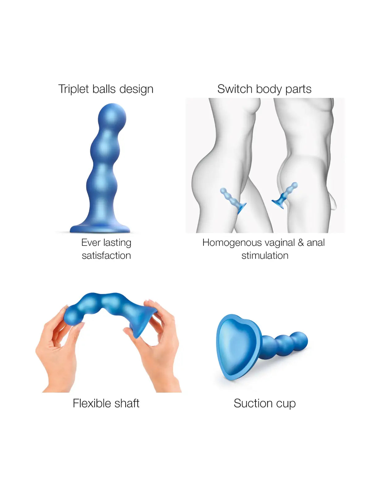Dildo hybride collection plug balls bleu – stimulation interne et effet de remplissage, compatible strap-on-me
