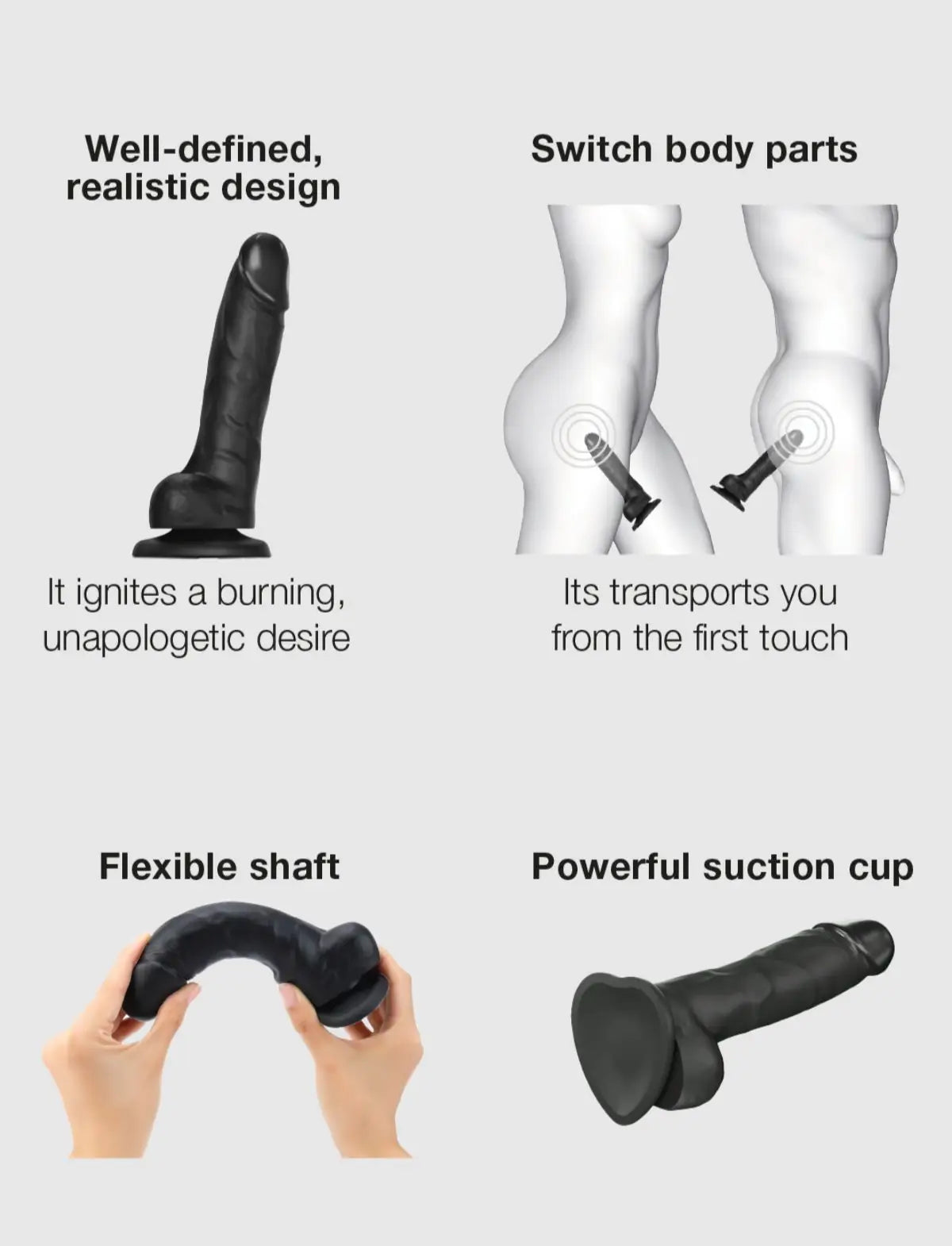 Dildo réaliste noir – sensations naturelles et stimulation confortable, compatible strap-on-me
