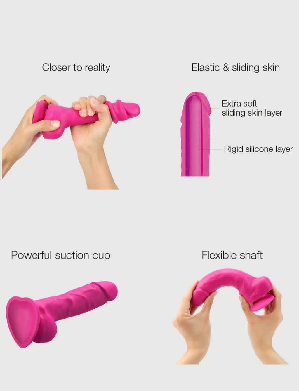 Dildo réaliste sliding skin fuchsia – texture peau coulissante et sensations naturelles, compatible strap-on-me