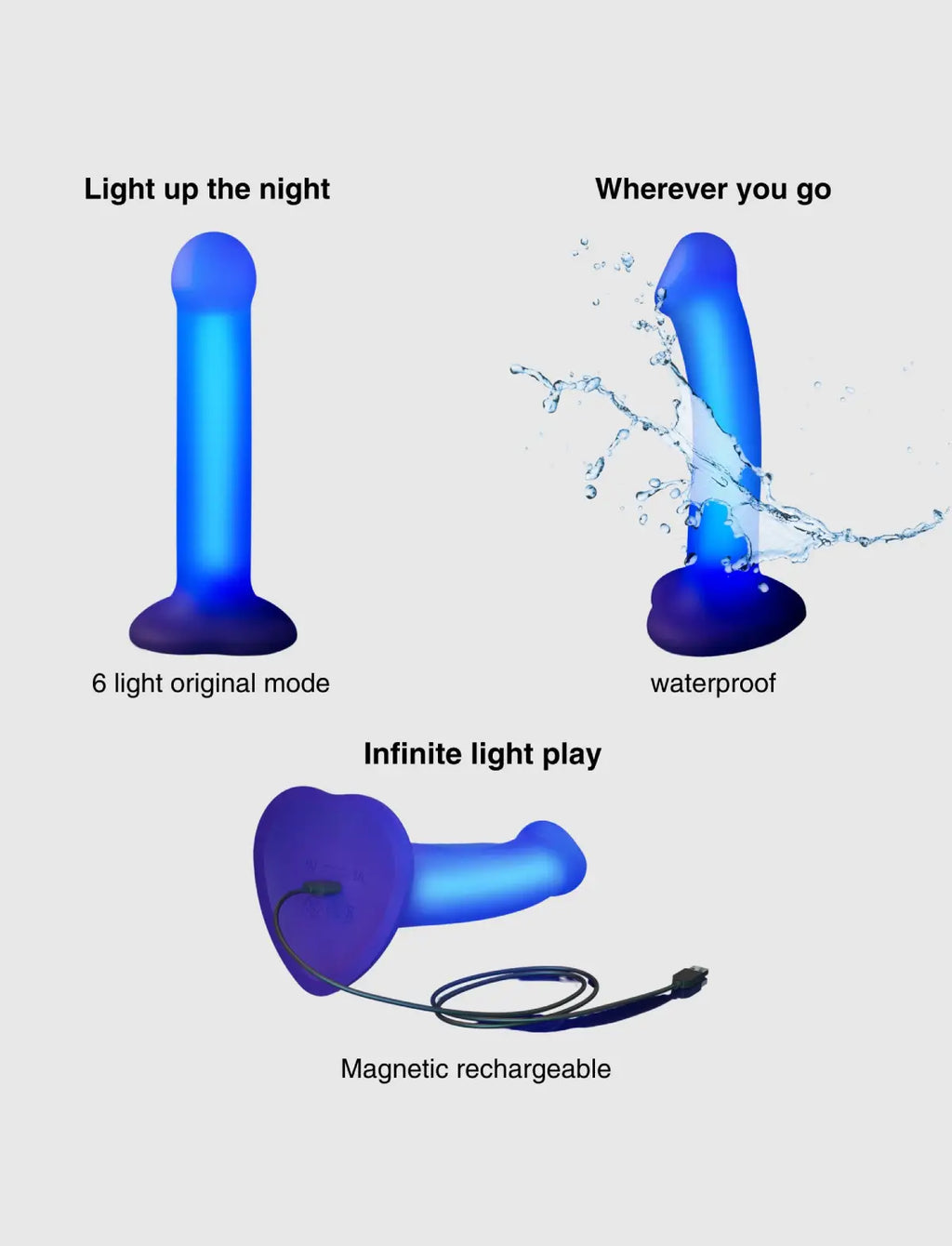 Dildo semi-réaliste glow LED – effet lumineux et stimulation confortable, compatible strap-on-me