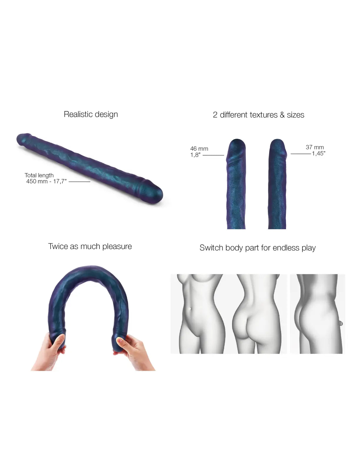 Double dong dildo réaliste – double stimulation et sensations intenses, compatible strap-on-me