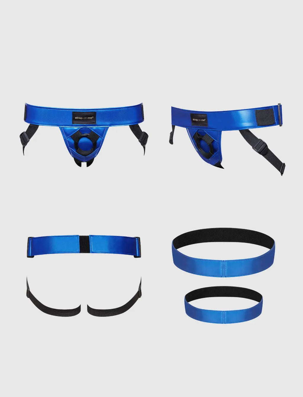Faux Leather Harness Curious Metallic Blue strap-on-me
