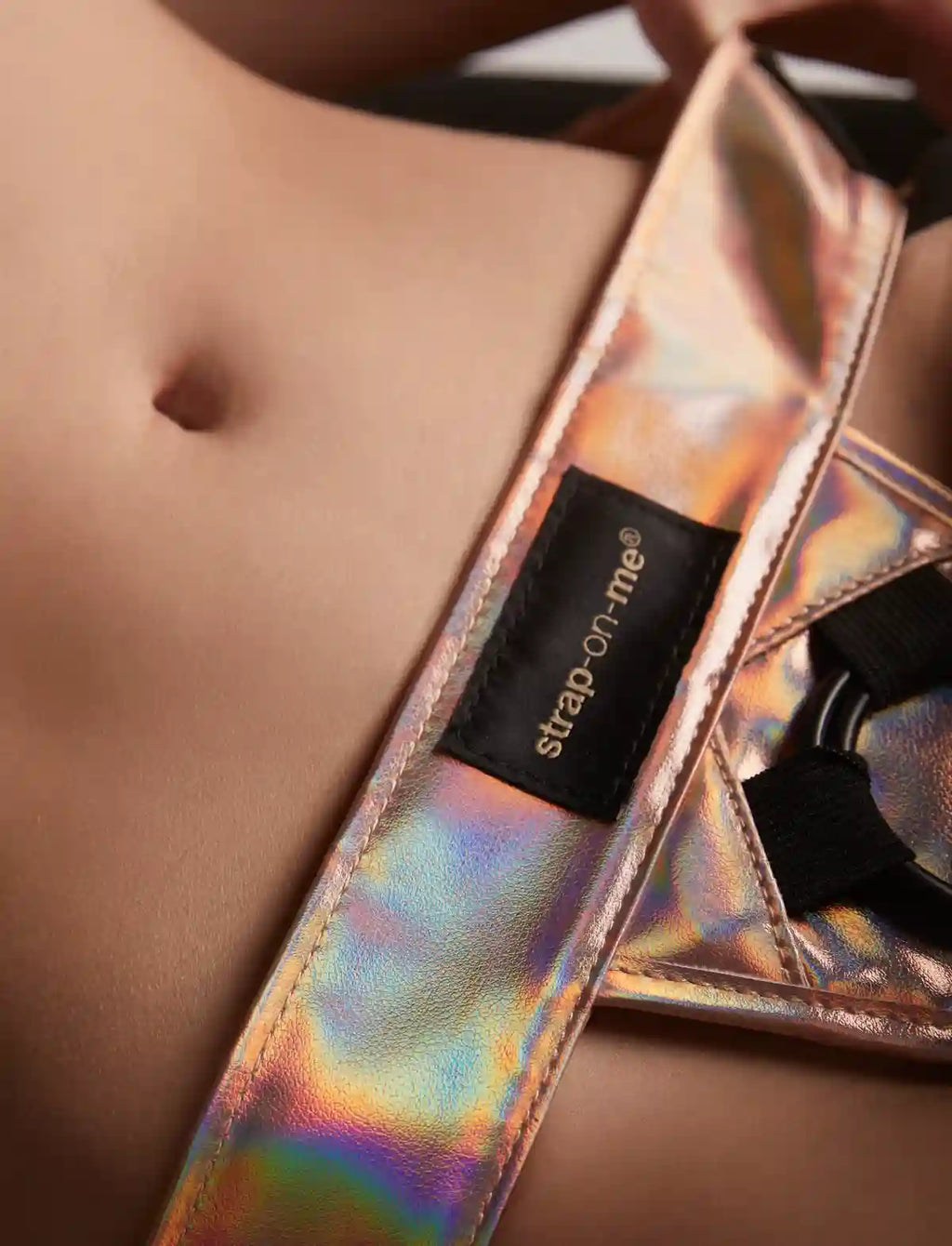 Faux Leather Harness Curious Holographic Pink strap-on-me